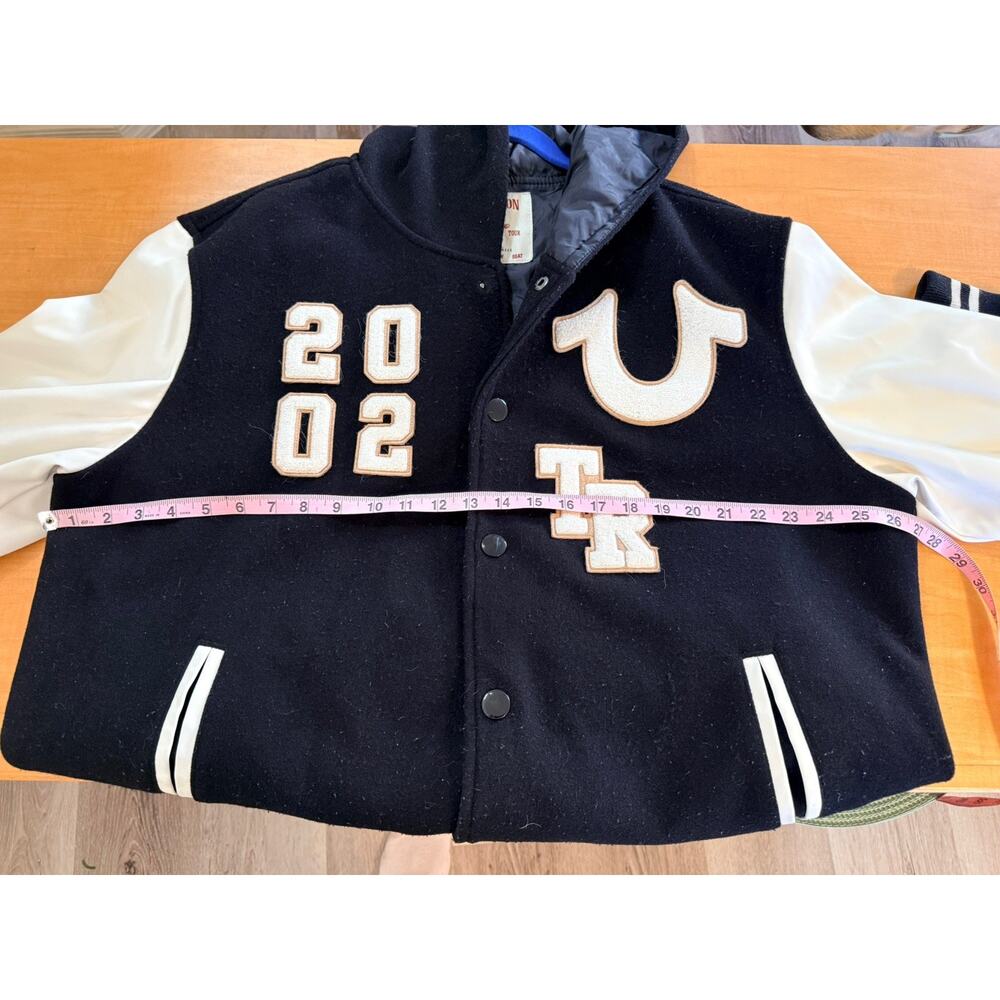 True Religion Men's Black White Varsity Jacket Hooded Button Logo Accents - XL - Picture 4 of 7